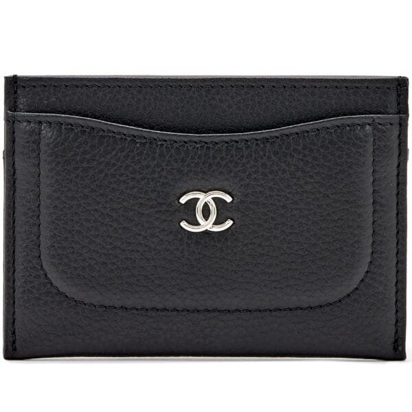 Black Calfskin Card Holder Silver Hardware, 2017