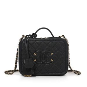 Black Caviar Medium CC Filigree Vanity Case Gold Hardware, 2019