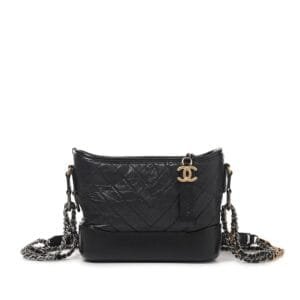 Black Chevron Calfskin Small Gabrielle Hobo Bag Brushed Gold and Ruthenium Hardware, 2020