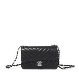 Black Chevron Lambskin Flap Bag Silver Hardware, 2020-21