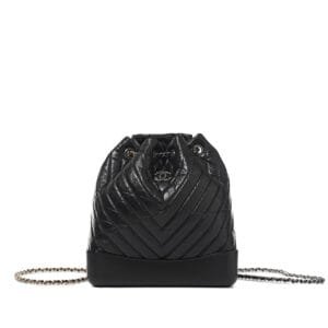 Black Chevron Quilted Calfskin Small Gabrielle Backpack Gold and Ruthenium Hardware, 2019
