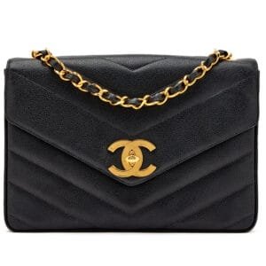 Black Chevron Quilted Caviar Jumbo Envelope Flap Bag Gold Hardware, 1994-1996