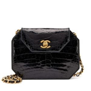 Black Crocodile Octagon Flap Bag Gold Hardware, 1989-1991