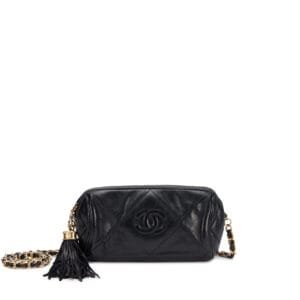 Black Diamond Quilted Lambskin Barrel Bag Gold Hardware, 1986-1988
