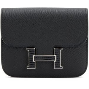 Black Epsom Constance Slim Wallet with Lizard and Palladium Hardware, 2024