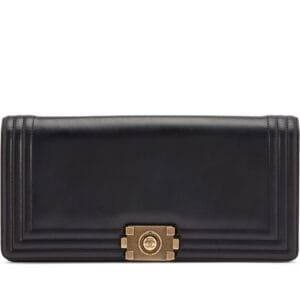 Black Glazed Calfskin Original Clasp Boy Clutch Aged Gold Hardware, 2011