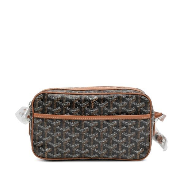 Black Goyardine Canvas and Tan Chevroches Calfskin Cap-Vert PM Bag