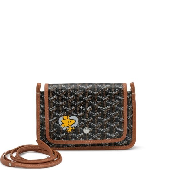 Black Goyardine Canvas and Tan Chevroches Calfskin Plumet Pocket Wallet