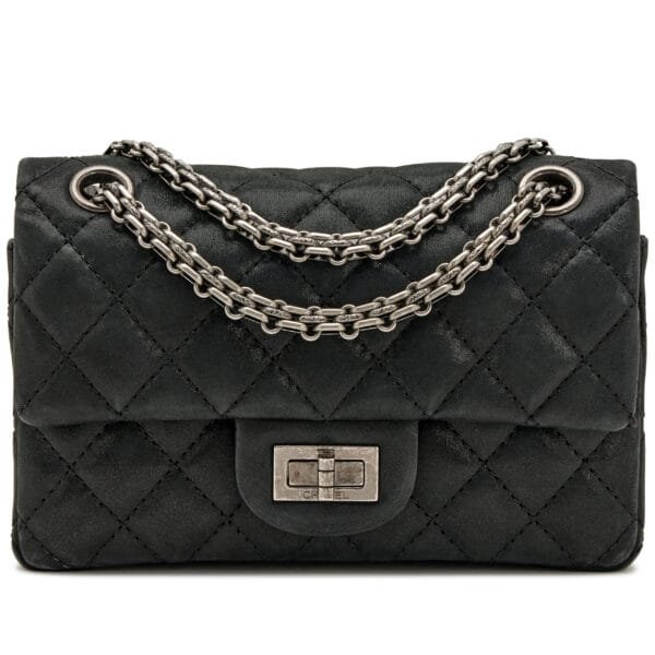 Black Iridescent Quilted Lambskin 2.55 Reissue Mini 224 Double Flap Bag Ruthenium Hardware, 2011