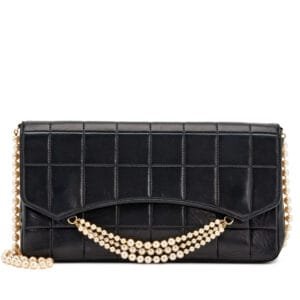 Black Lambskin Quilted Chocolate Bar Imitation Pearl Chain Flap Gold Hardware, 2002-2003