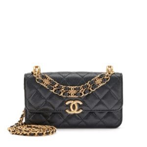 Black Lambskin Quilted Pick Me Up Wallet on Chain with Chain Top Handle Gold Hardware, 2022