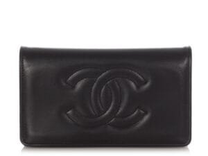 Black Lambskin Wallet On Chain WOC Gold Hardware, 2023