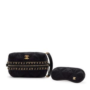 Black Nylon Pouch with Sleep Mask Gold Hardware, 2022