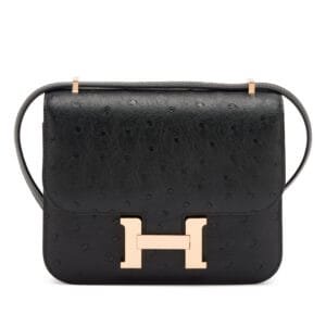 Black Ostrich Mini Constance 18 Rose Gold Hardware, 2023