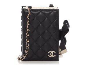 Black Part-Quilted Lambskin Book Card Holder With Chain Gold Hardware, 2022