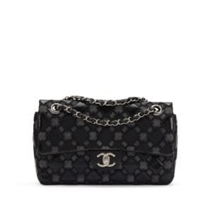 Black Patent Leather and Lace Medium Classic Single Flap Silver Hardware, 2010-2011