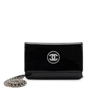 Black Patent Leather CC WOC Wallet on Chain Silver Hardware, 2012-2013