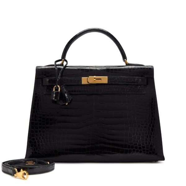 Black Porosus Crocodile Sellier Kelly 32 Gold Hardware, 1999
