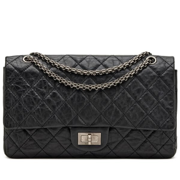 Black Quilted Aged Calfskin 2.55 Reissue 227 Double Flap Ruthenium Hardware, 2009-2010