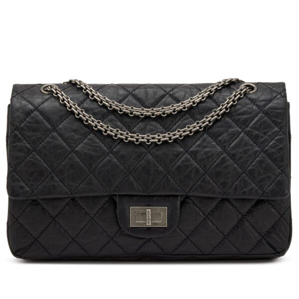Black Quilted Aged Calfskin 2.55 Reissue 227 Double Flap Ruthenium Hardware, 2012