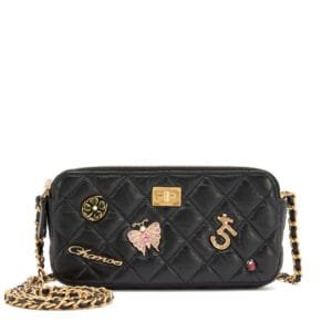 Black Quilted Aged Calfskin Lucky Charms 2.55 Reissue Double Zip Clutch With Chain Gold Hardware, 2017