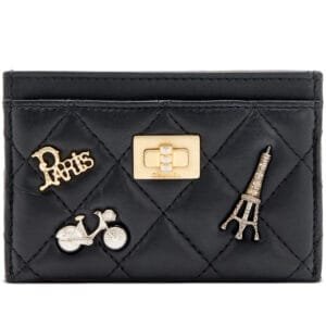 Black Quilted Aged Calfskin Lucky Charms Reissue Card Holder Aged Gold Hardware, 2018