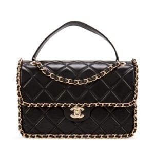 Black Quilted Aged Calfskin Medium Chain Around Single Flap Gold Hardware, 2020