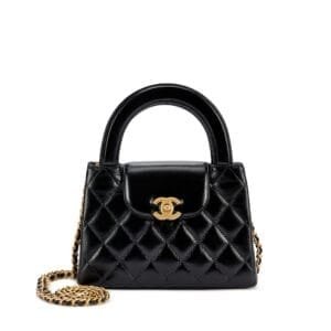 Black Quilted Aged Calfskin Mini Kelly Aged Gold Hardware