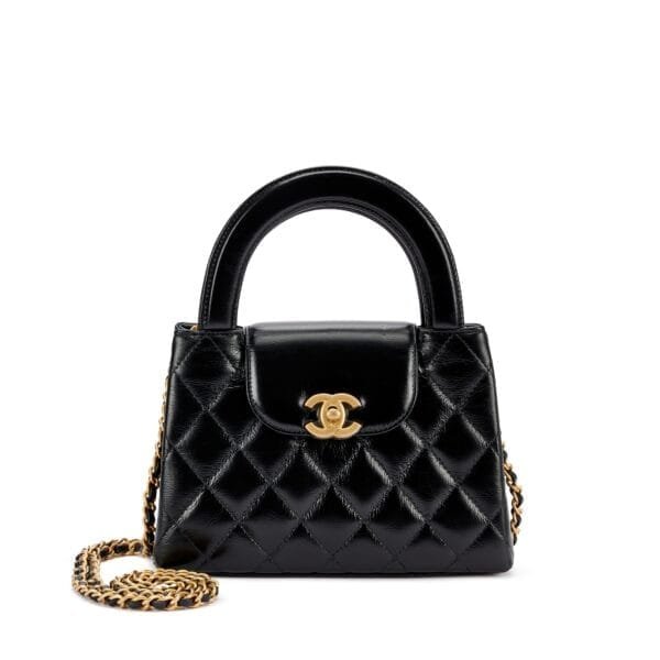 Black Quilted Aged Calfskin Mini Kelly Aged Gold Hardware