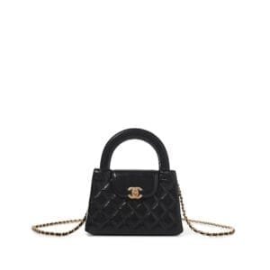 Black Quilted Aged Calfskin Mini Kelly Bag Aged Gold Hardware, 2024