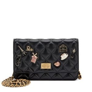 Black Quilted Aged Calfskin Paris Rue Cambon Lucky Charms 2.55 Reissue Wallet on Chain Gold Hardware, 2018