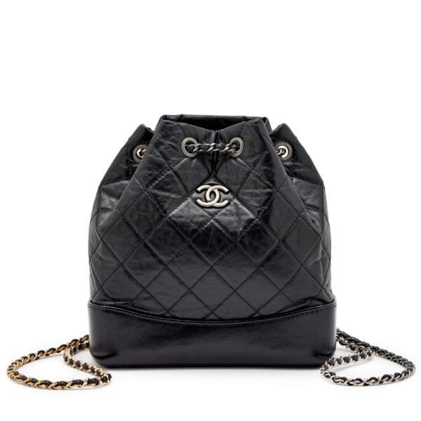 Black Quilted Aged Calfskin Small Gabrielle Backpack Gold and Ruthenium Hardware, 2023
