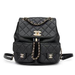 Black Quilted Calfskin Medium Duma Pockets Drawstring Backpack Light Gold Hardware, 2023