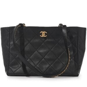 Black Quilted Calfskin Shopping Tote Brushed Gold Hardware, 2022