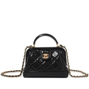 Black Quilted Calfskin Top Handle Clutch With Chain Gold Hardware, 2024
