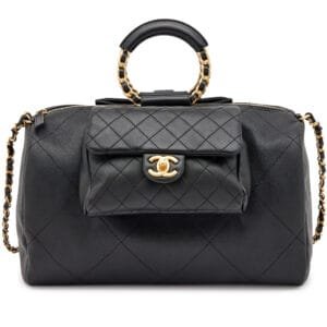Black Quilted Caviar and Lambskin In The Loop Bowling Bag Aged Gold Hardware, 2020