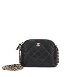 Black Quilted Caviar Bag with Chain Pale Gold Hardware