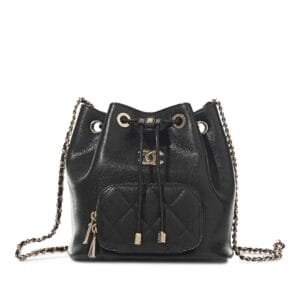 Black Quilted Caviar Business Affinity Bucket Bag Gold Hardware, 2021