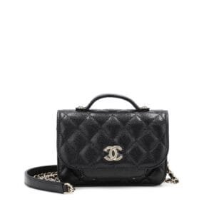 Black Quilted Caviar Business Affinity Clutch On Chain Gold Hardware, 2022