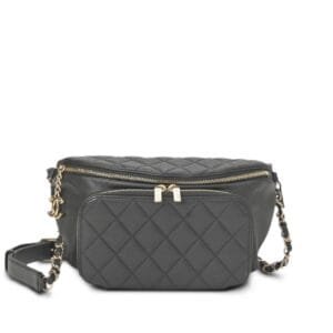 Black Quilted Caviar Business Affinity Waist Bag Pale Gold Hardware, 2019