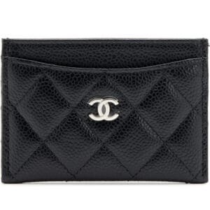 Black Quilted Caviar Card Holder Silver Hardware, 2019-2020
