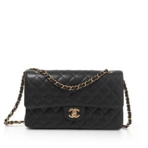 Black Quilted Caviar Classic Double Flap Bag Gold Hardware