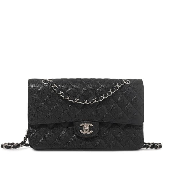Black Quilted Caviar Classic Double Flap Bag Silver Hardware, 2020-2021
