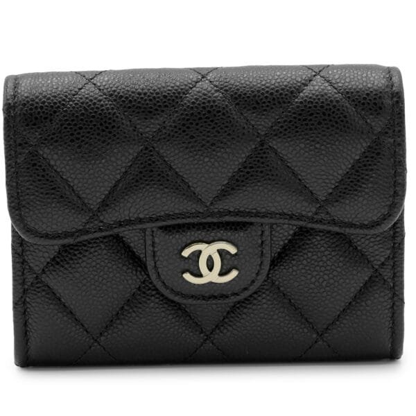 Black Quilted Caviar Classic Flap Card Holder Gold Hardware, 2023