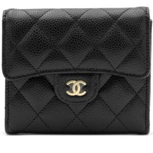 Black Quilted Caviar Classic Small Flap Wallet Gold Hardware, 2023