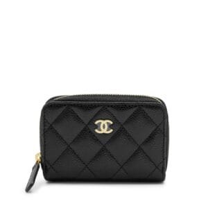 Black Quilted Caviar Classic Zipped Coin Purse Gold Hardware, 2023