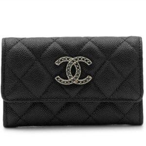 Black Quilted Caviar Flap Card Holder Gold Hardware, 2023