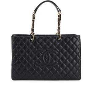 Black Quilted Caviar GST XL Grand Shopping Tote Gold Hardware, 2014