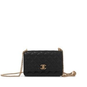 Black Quilted Caviar Heart Crush Wallet on Chain Aged Gold Hardware, 2024