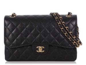 Black Quilted Caviar Jumbo Classic Double Flap Gold Hardware, 2021